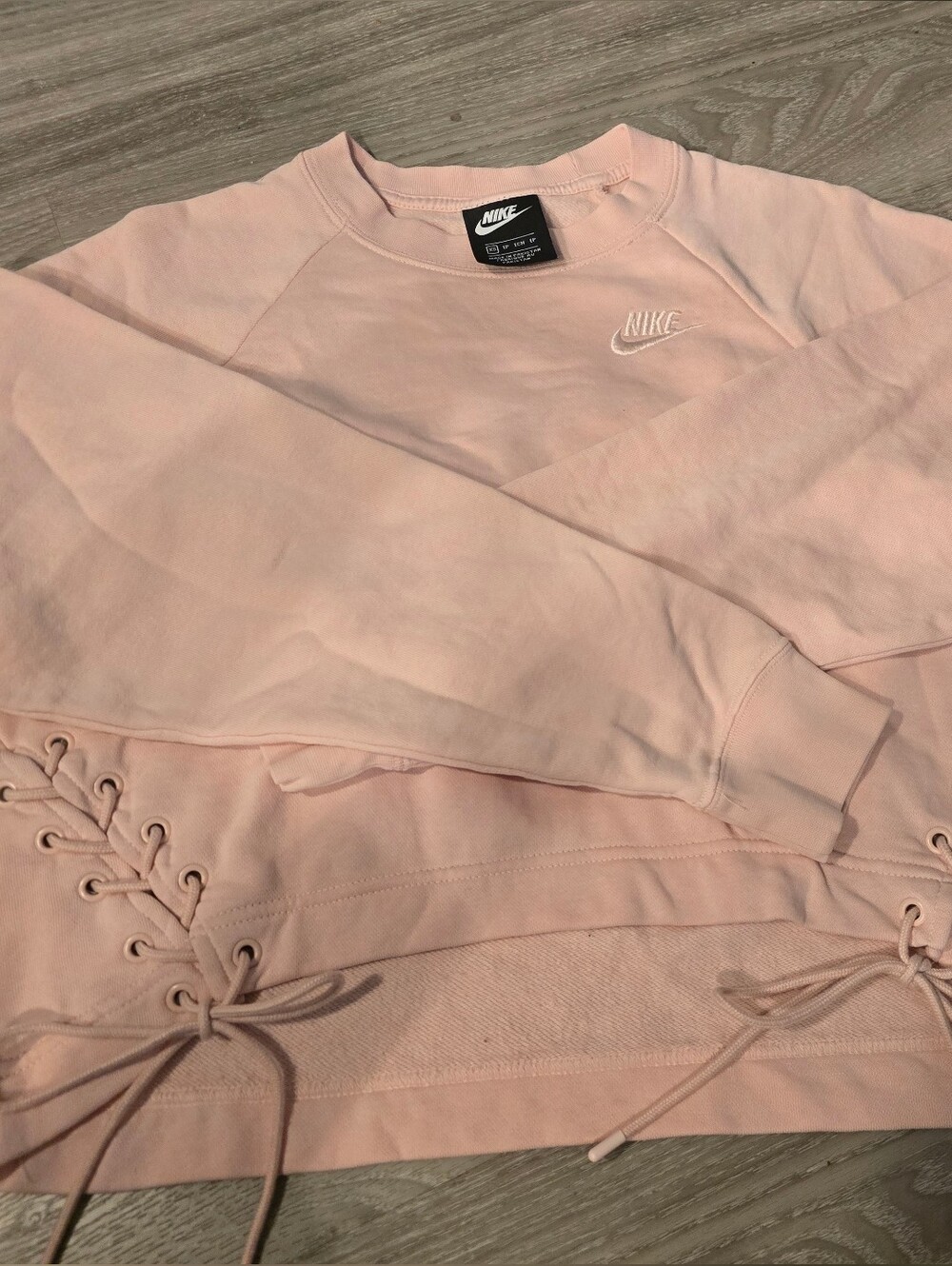 Nike Light Pink Lace-Up Cropped Sweatshirt